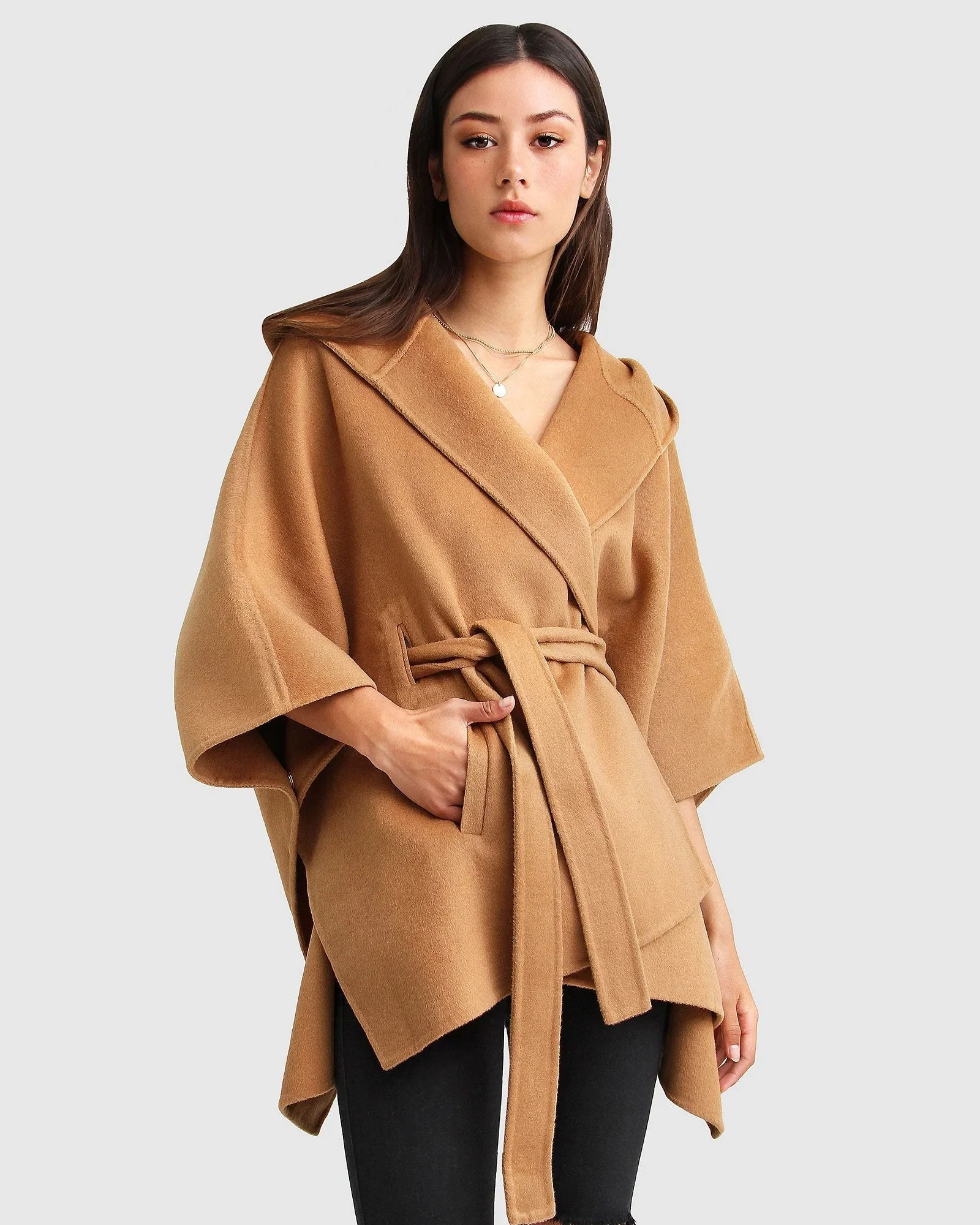Image of Jackson Landing Wool Blend Cape Coat - Dark Camel