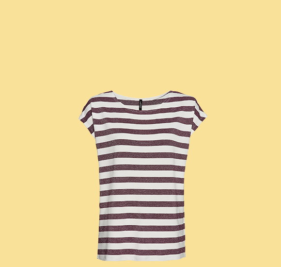 T-Shirt mit hohem Viskose-Anteil, Braun/Weiß-gestreiftes Muster, Produktansicht.