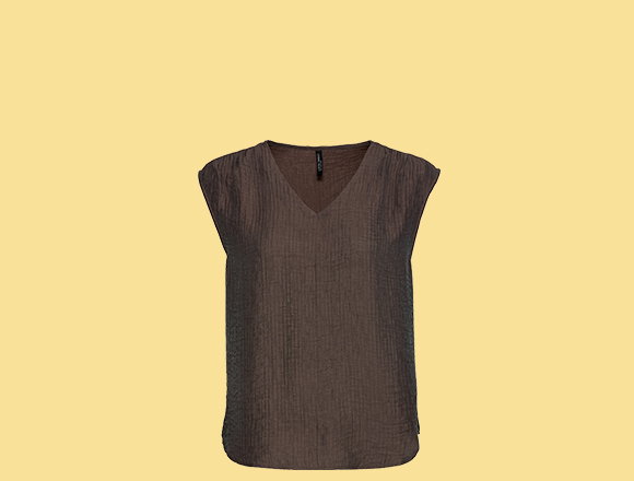 Braune Bluse mit V-Ausschnitt, Produktansicht.