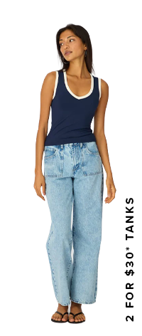Blue Contrast Sleeveless V-neck Tank