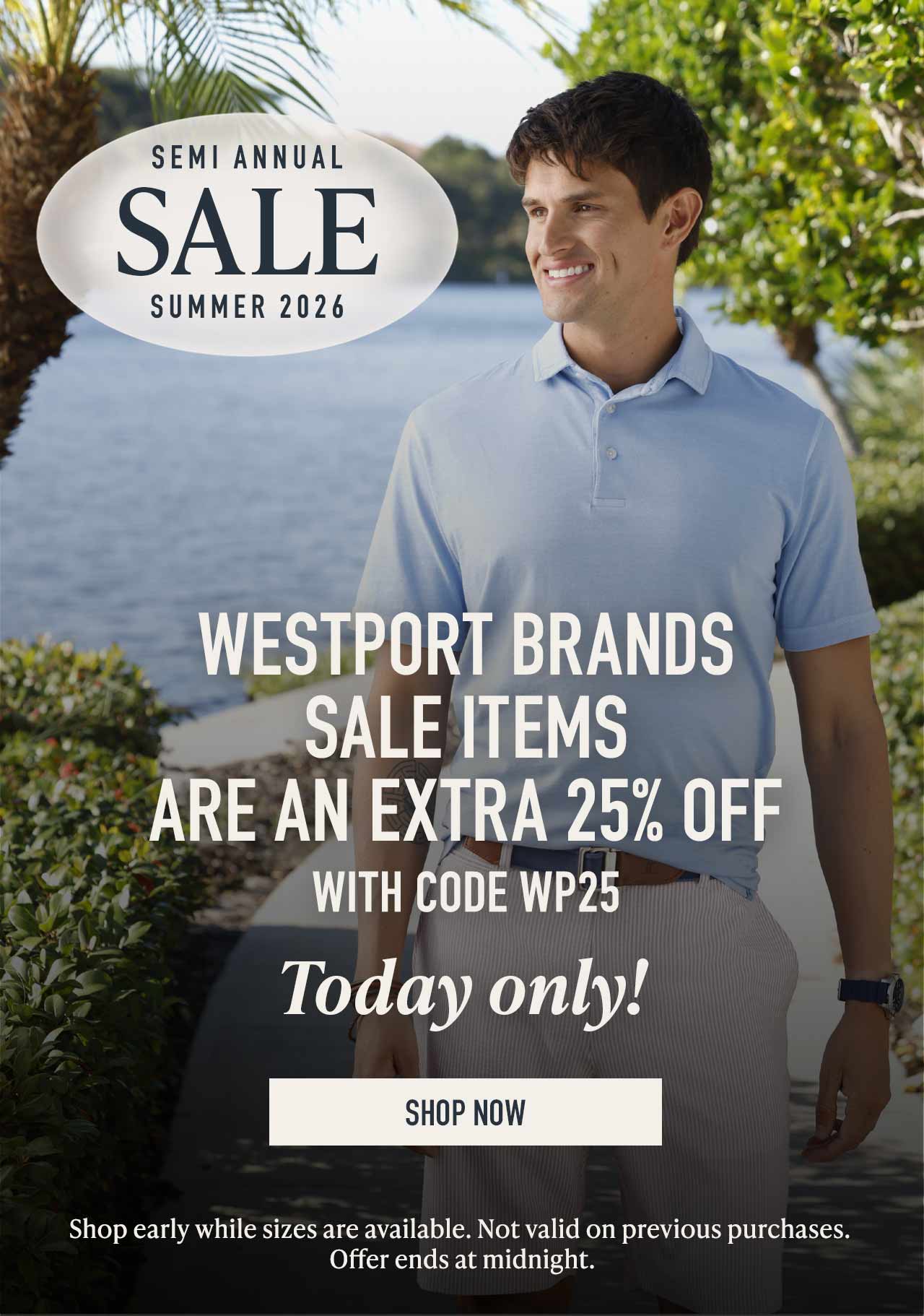 Today only — extra 25% off Westport brand sale styles at Westport Big & Tall. Enter code WP25 at checkout.