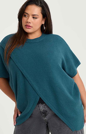 Split Front Relaxed Poncho in Teal