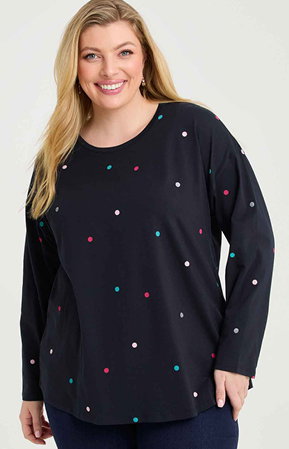 Cotton Multi Colour Spot Top in Navy/Multi