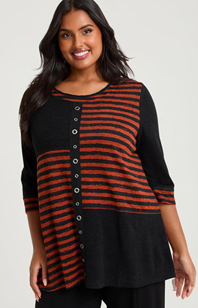 Swirl Spliced Snug Tunic in Sunset Orange/Black