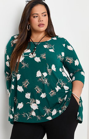 In Bloom Peplum Luna Top in Dark Green Floral