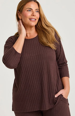 Cosy Rib Lounge Top in Cocoa Bean