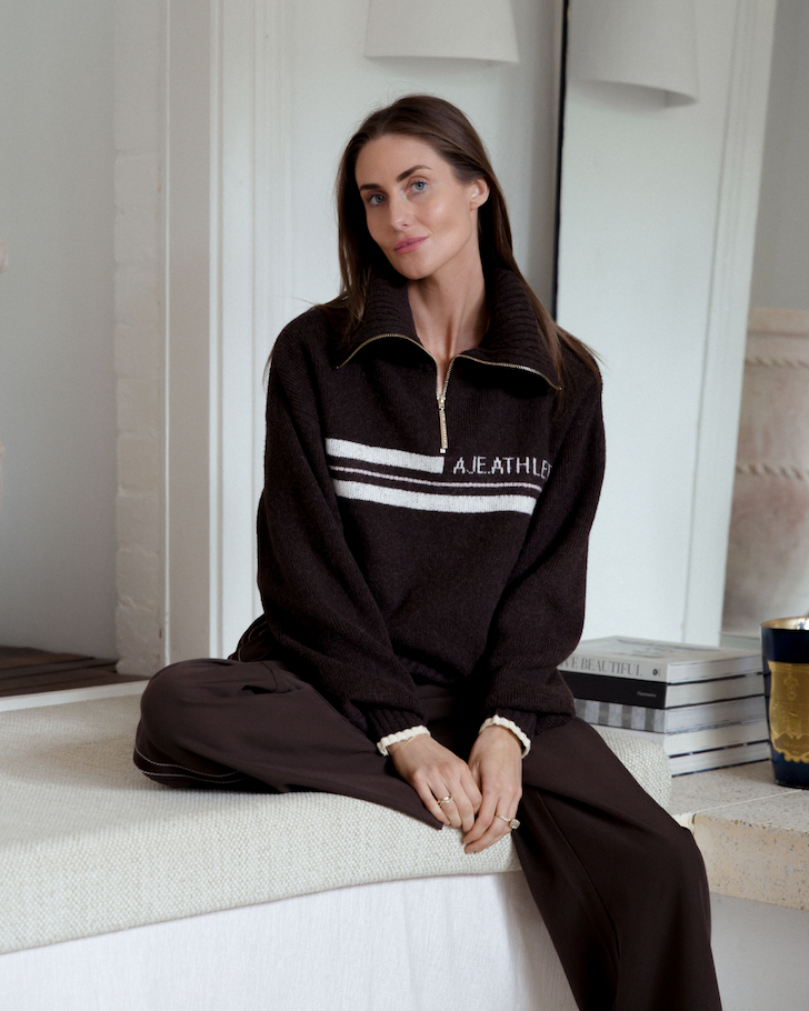 1/4 Zip Stripe Logo Knit