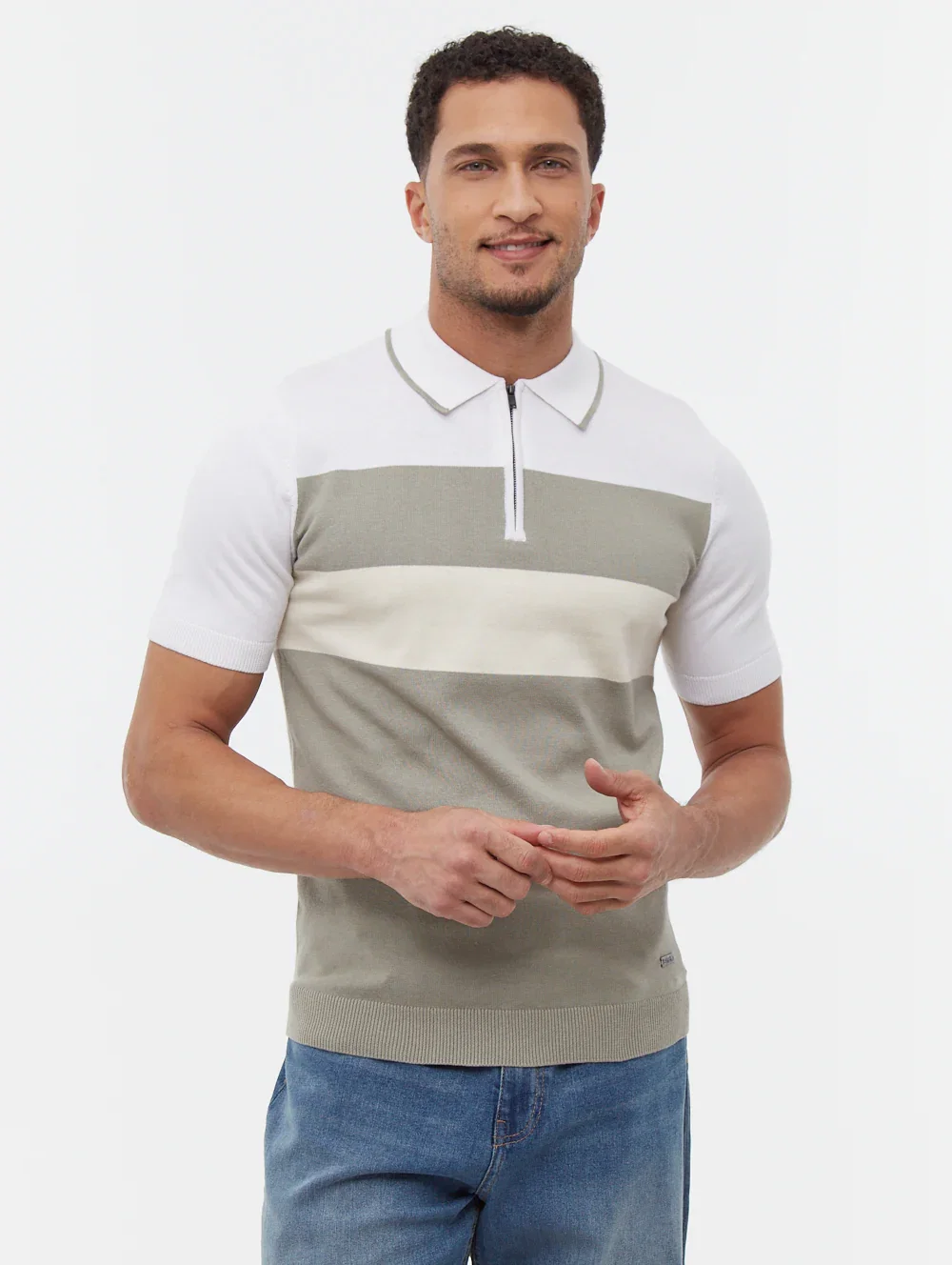 Image of Aspinn Block Stripe Polo Shirt - Green