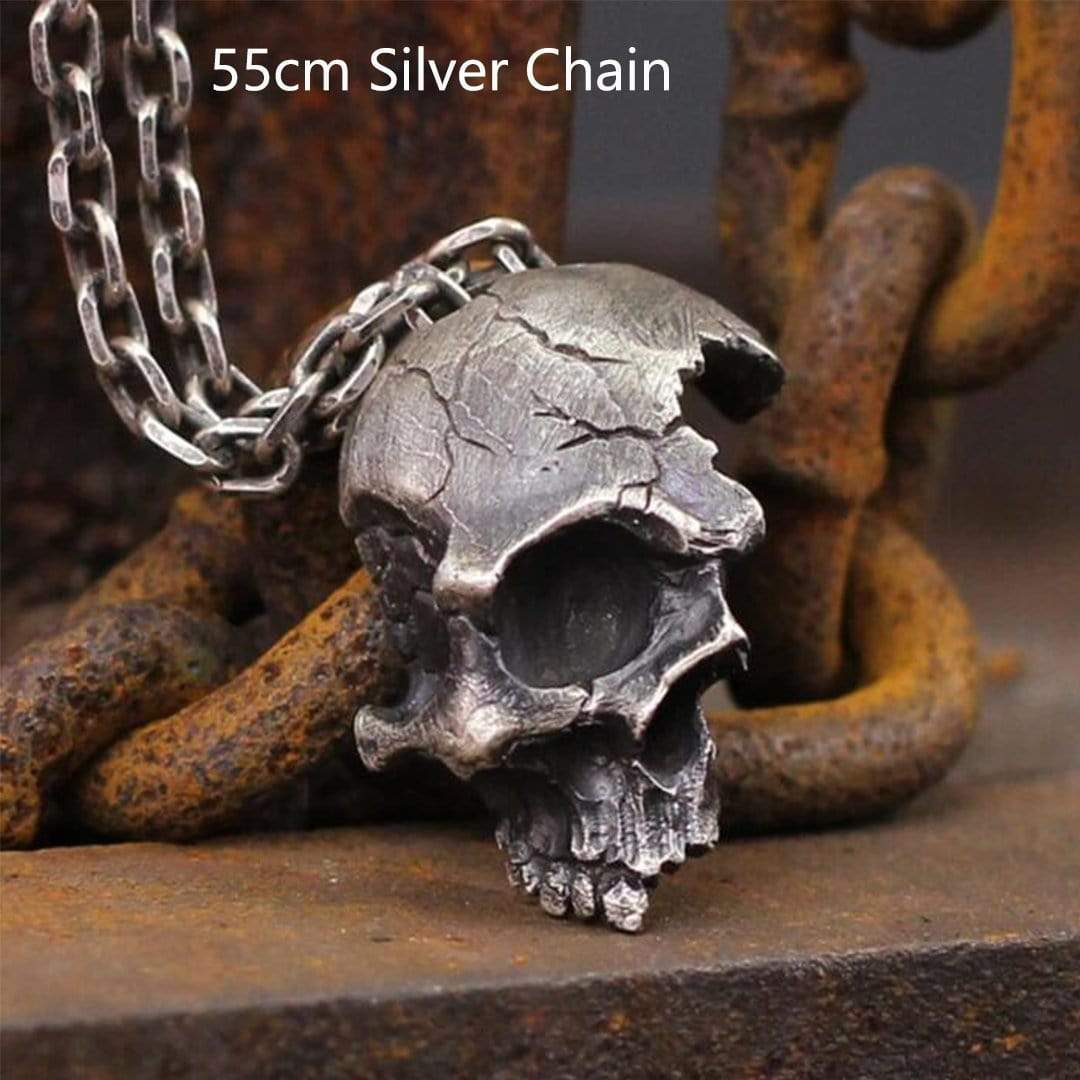 Image of Damaged Half Face Sterling Silver Brass Skull Pendant