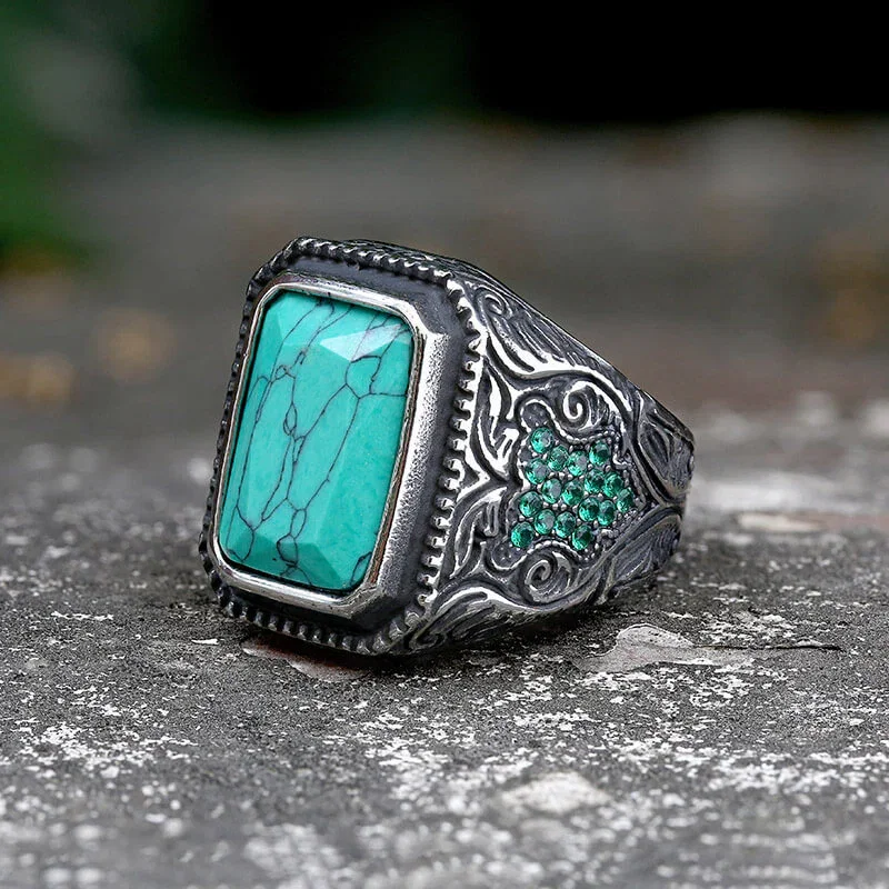 Image of Vintage Turquoise Inlaid Stainless Steel Ring