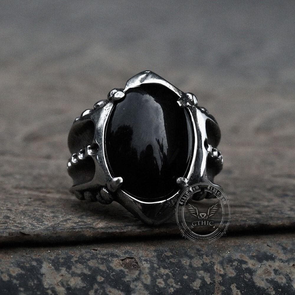 Image of Black Agate Stainless Steel Punk Gothic Ring