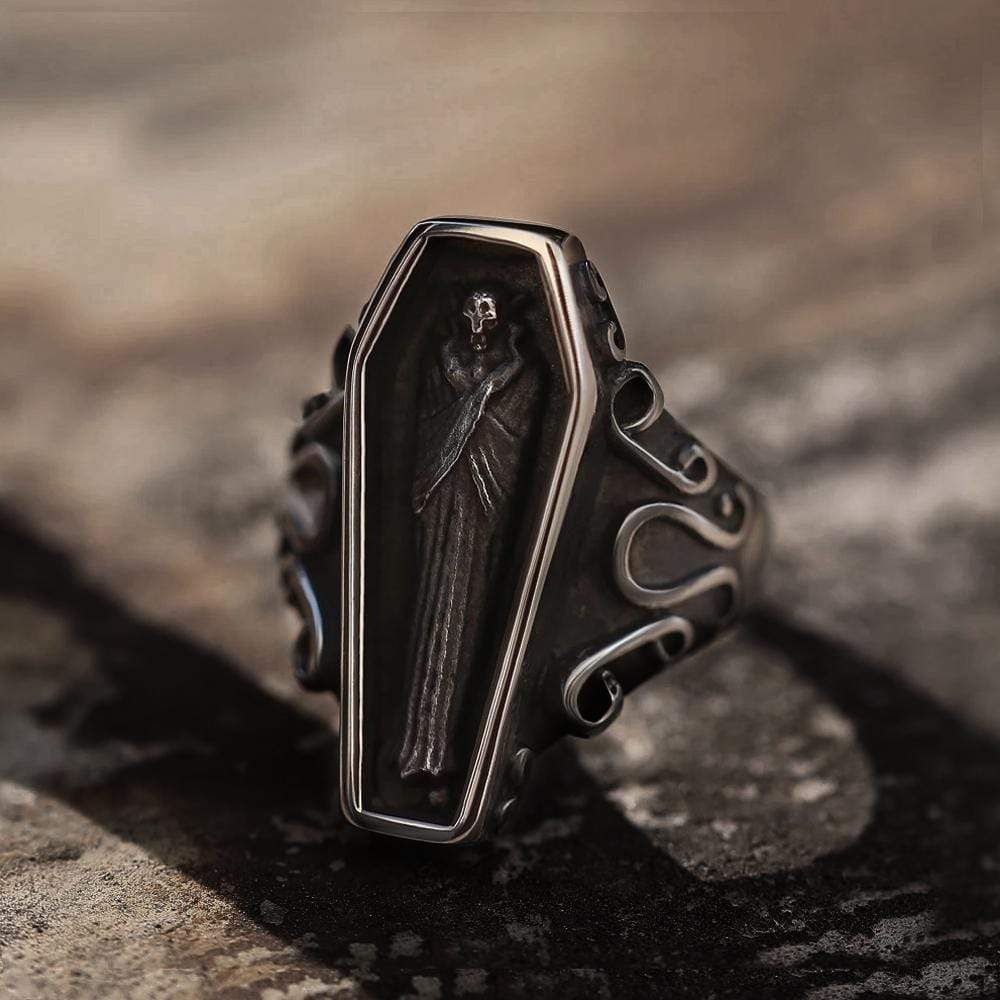 Image of Vampire Coffin Stainless Steel Skull Ring