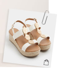 White Hammered Disk Wedge Sandals In Wide E Fit