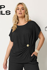YOURS Curve Black Grown On Sleeve Top