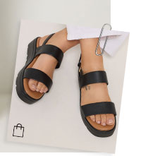 Black Faux Leather Padded Wedge Sandals In Extra Wide EEE Fit