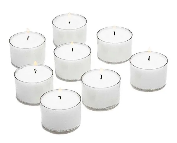 Bulk Lot x 200 White 9 Hour Tealight Candles with Clear Acrylic Cups