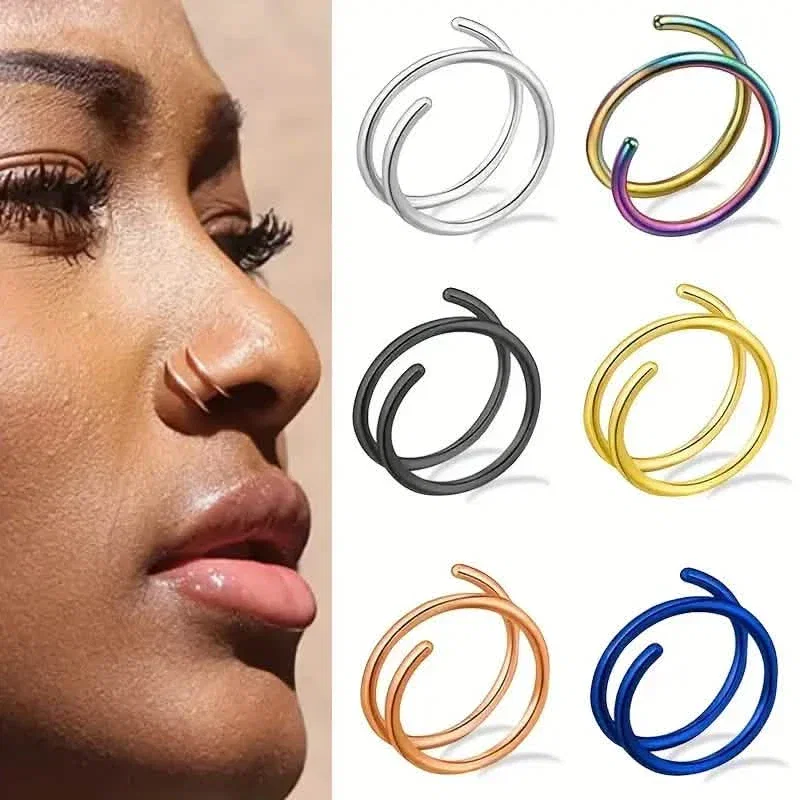 Image of Stainless Steel Double Helix Nose Ring – 14K Gold Plated Hot Style Piercing Jewelry for Women