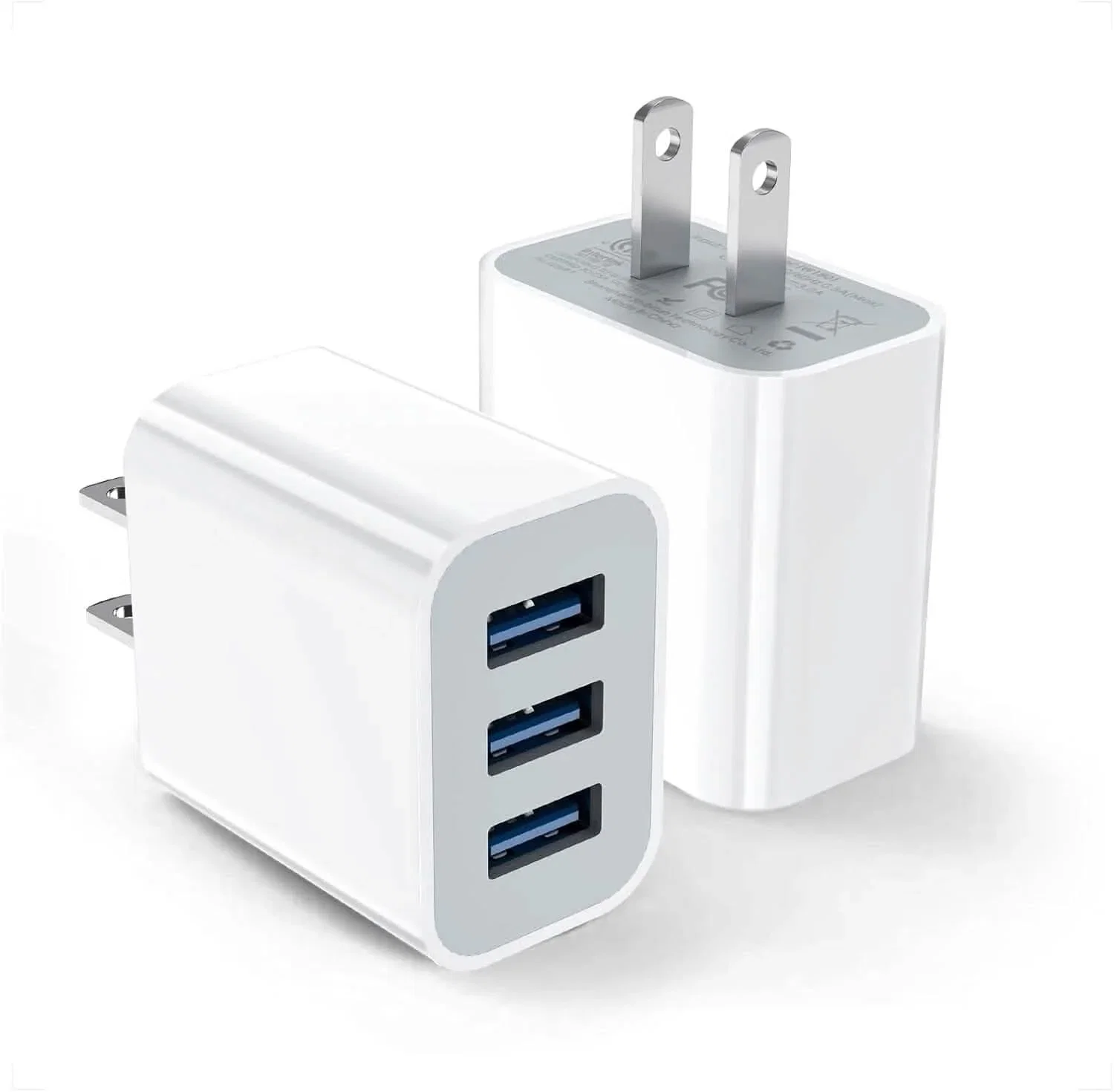 Image of 2-Pack: Compact 3-Port USB Wall Charger Adapters with Quick Charge