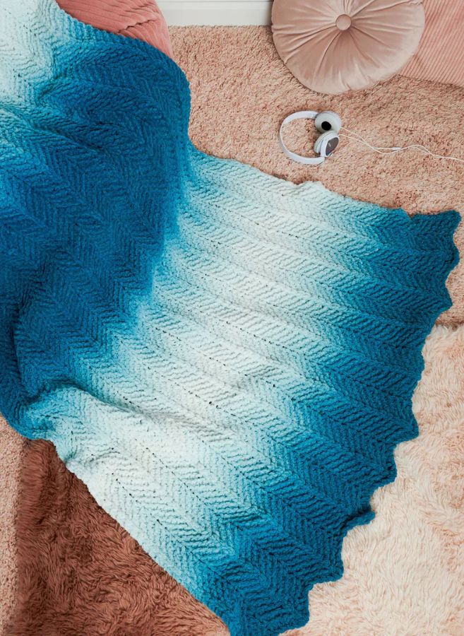 Free Knit Ripple Blanket for Home Pattern