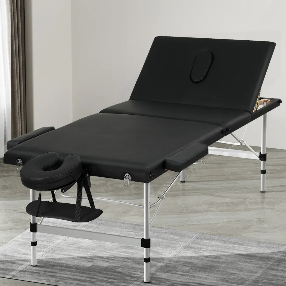 Massage Table 85cm Portable 3 Fold Aluminium Beauty Bed Black