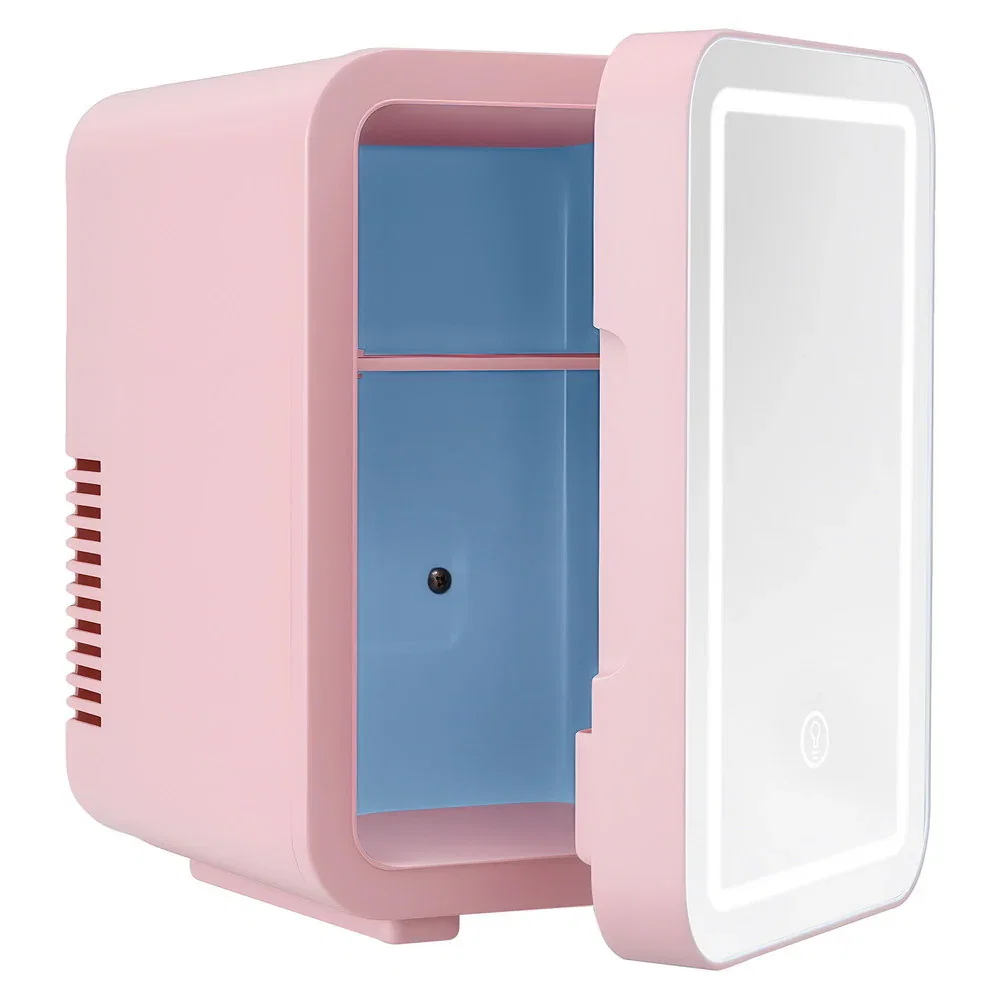 Mini Fridge Skincare Beauty Cooler Warmer LED Mirror 12V 220V Pink 4L