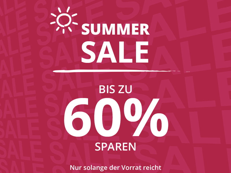 Werbebanner mit Text: Summer Sale, bis zu 60% sparen, nur solange der Vorrat reicht.