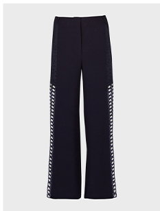 Deep Navy Crepe Pants with Geometric Lace Side Inset