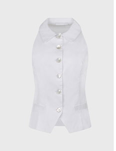 White Piqué Cotton Vest with Mother-of-Pearl Buttons