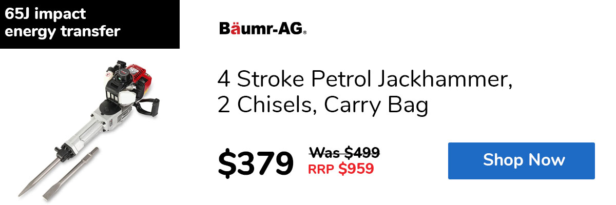 4 Stroke Petrol Jackhammer, 2 Chisels, Carry Bag
