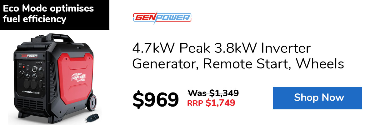 4.7kW Peak 3.8kW Inverter Generator, Remote Start, Wheels