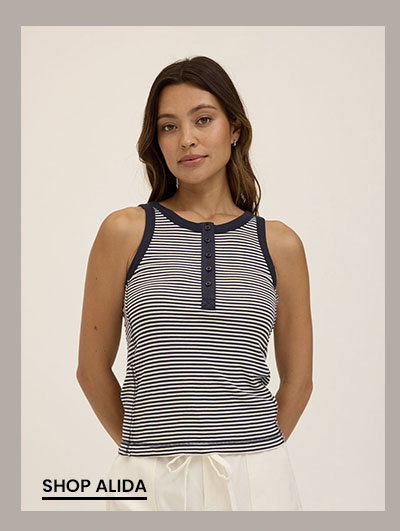 Alida Micro Stripe Feather Rib Henley Tank
