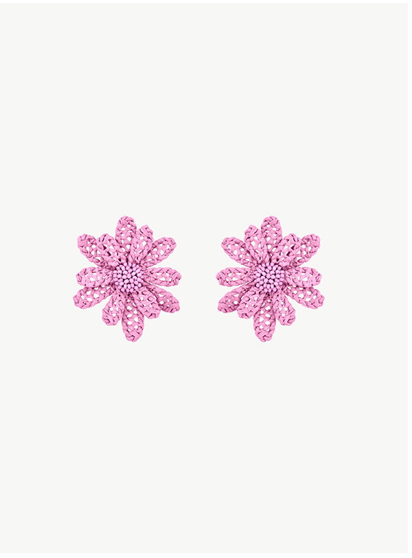 Large Woven Raffia Flower Earrings - Tulip