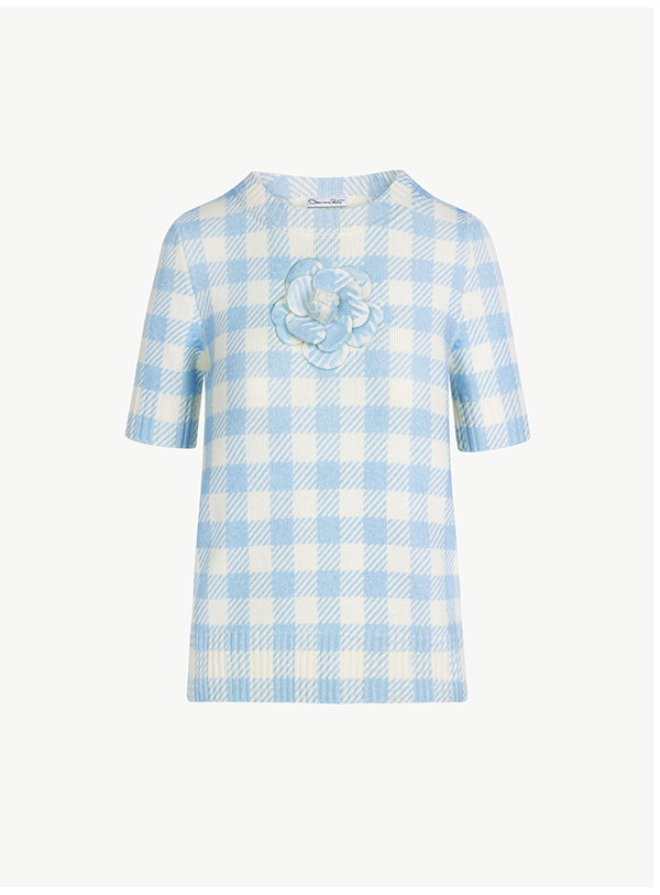 Gingham Pullover with Floral Appliqué