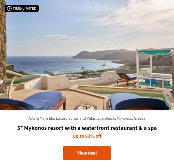 5* Mykonos resort with a waterfront restaurant & a spa