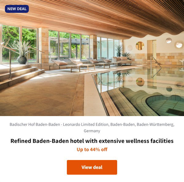 Refined Baden-Baden hotel with extensive wellness facilities