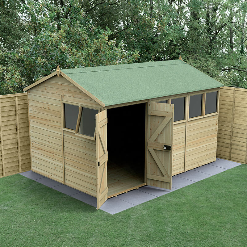 Image of 12' x 8' Forest Timberdale Tongue & Groove Double Door Reverse Apex Shed