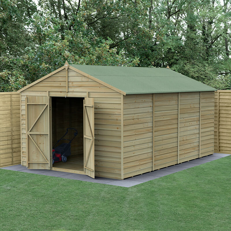 Image of 15' x 10' Forest 4Life Overlap Windowless Double Door Apex Wooden Shed