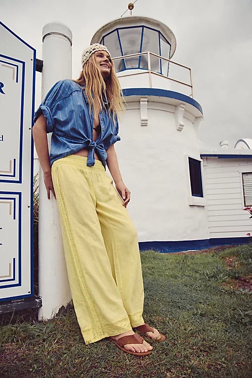 Seaside Cotton Linen Lace Pants