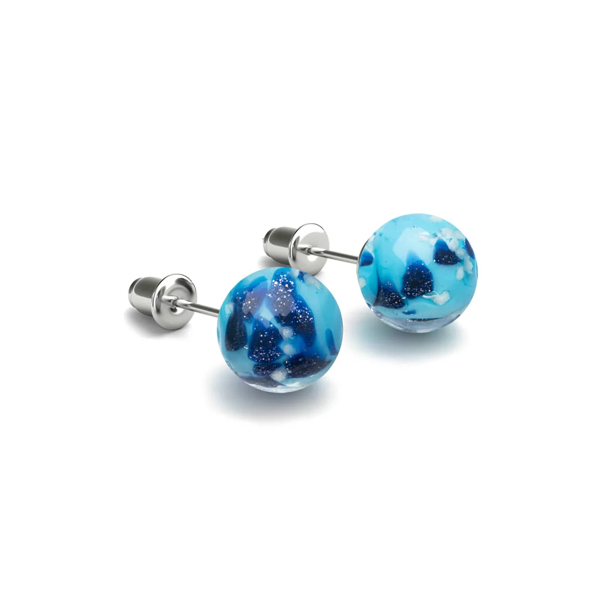 Image of NOGU Blue Seaspray | .925 Sterling Silver | Firefly Glass Stud Earrings in Light Blue Blue Silver