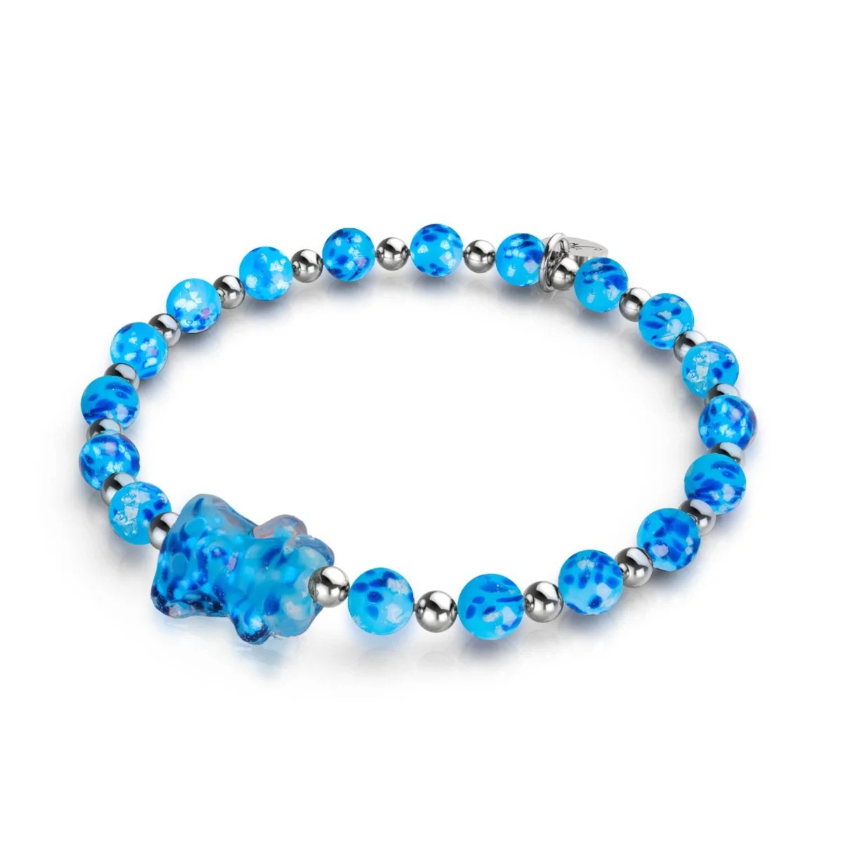 Image of NOGU Blue Seaspray | Silver | Firefly Glass Bear Bracelet in Bright Blue Silver