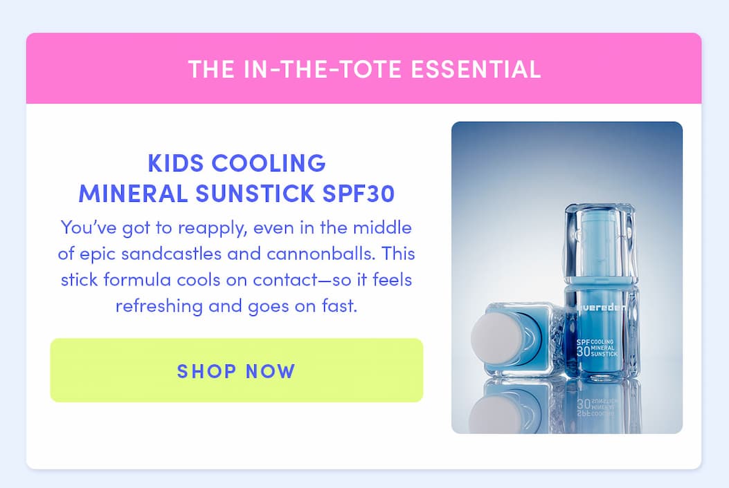 Kids cooling mineral sunstick SPF30, cools on contact, feels refreshing and goes on fast