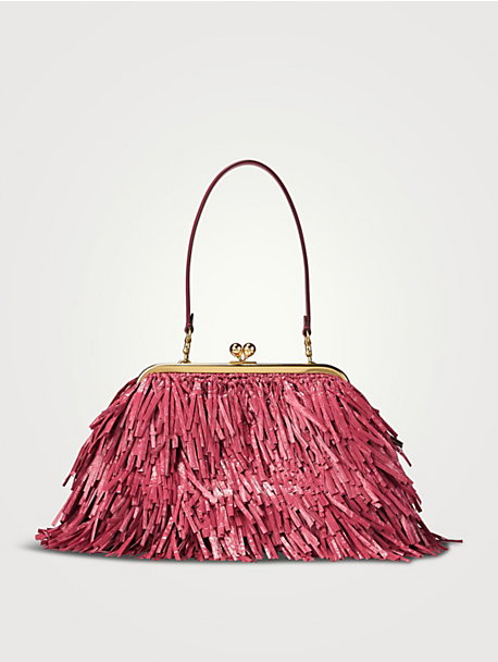 Kisslock 27 Fringe Straw Frame Bag