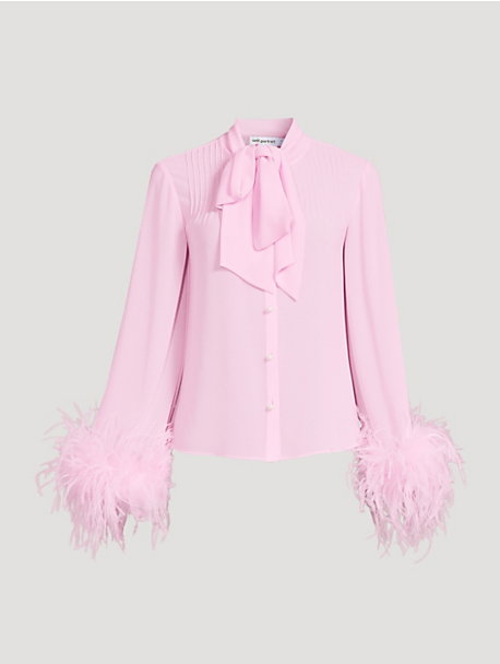Feather-Trimmed Georgette Shirt