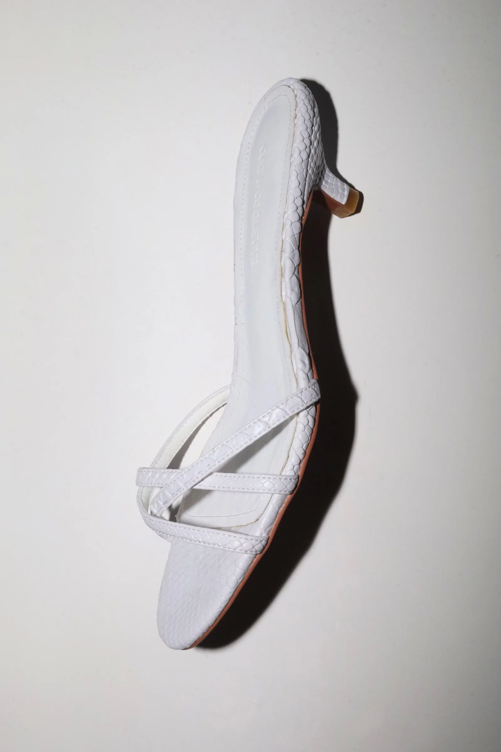 Image of Romy White Reptile Strappy Kitten Mules 40 mm
