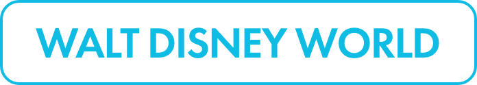 Rectangular banner featuring the text WALT DISNEY WORLD in bold turquoise letters on a white background. The type is centered within a rounded rectangle with a turquoise outline. The design is clean and minimal, emphasizing the destination name. The overall look is bright, playful, and modern.