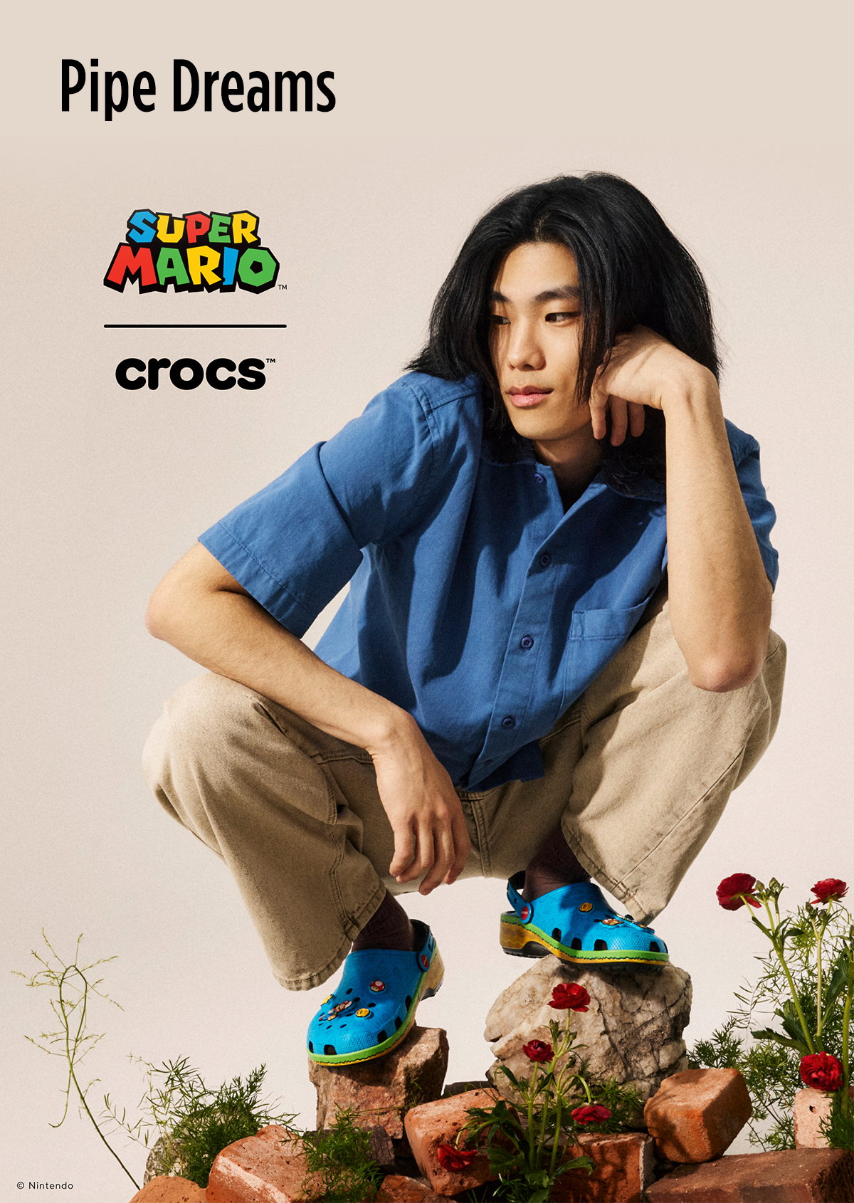 Mario x Crocs | Lifestyle Image of Mario Themed Crocs Clogs