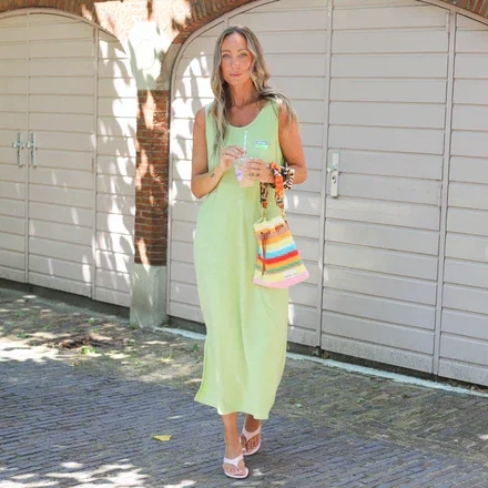 Badstof jurk patch groen