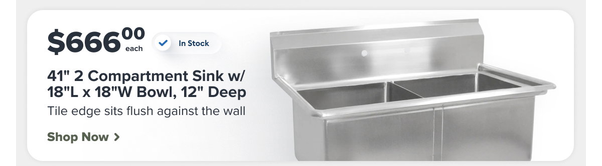 John Boos E2S8-18-12 41" 2 Compartment Sink w/ 18"L x 18"W Bowl, 12" Deep