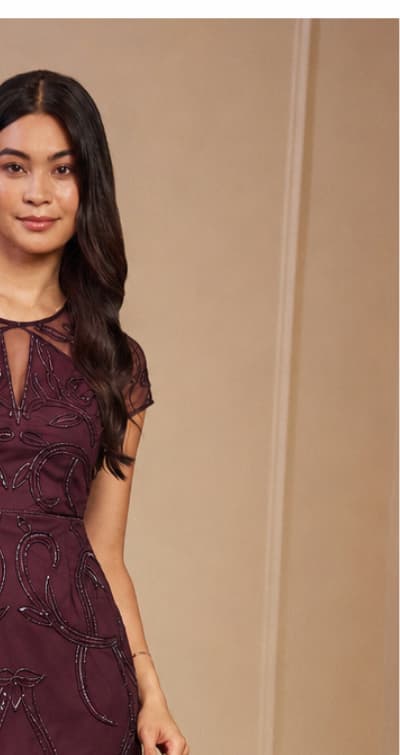 Short Sleeve Beaded Illusion Sheath Dress In Night Plum