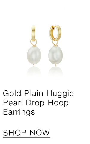 Gold Plain Huggie Pearl Drop Hoop Earrings